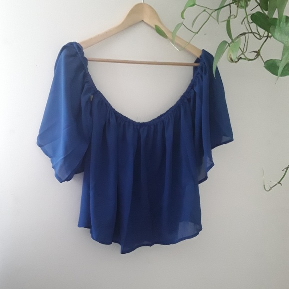 Emberelle West | Royal Blue Off Shoulder Blouse - Picture 7 of 8